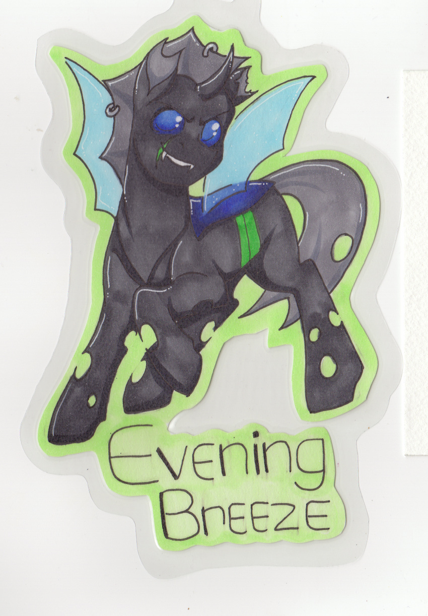 absurd_res arthropod badge black_body blue_eyes changeling evening_breeze exoskeleton facial_scar feral friendship_is_magic hasbro hi_res hole_(anatomy) hooves insect_wings male my_little_pony piercing quadruped scar solo unknown_artist wings