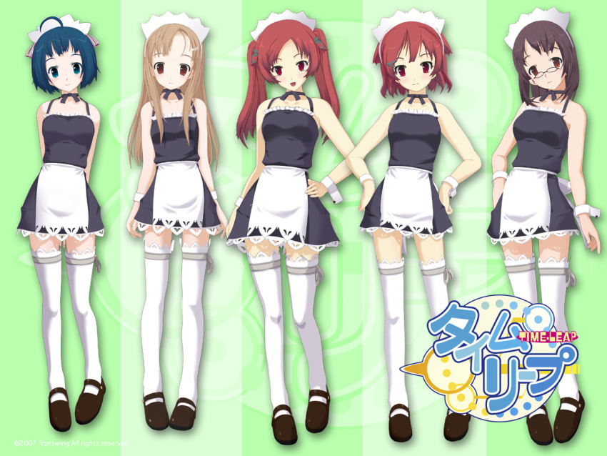 5girls hayama_yuu kawasumi_haruka ma@ya maid multiple_girls nagase_ayumu shinonome_komomo thighhighs time_leap zettai_ryouiki