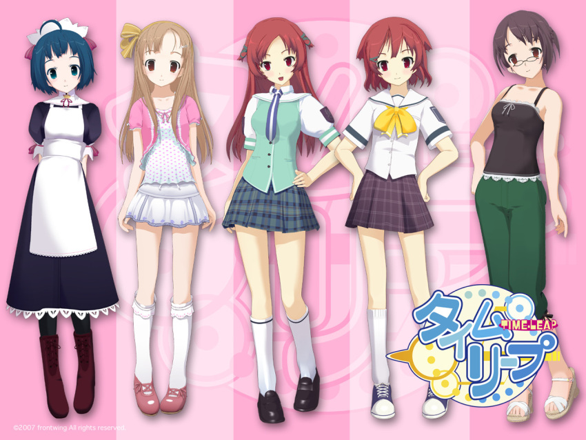 3d 5girls hayama_yuu kawasumi_haruka ma@ya multiple_girls nagase_ayumu pantyhose school_uniform serafuku shinonome_komomo time_leap