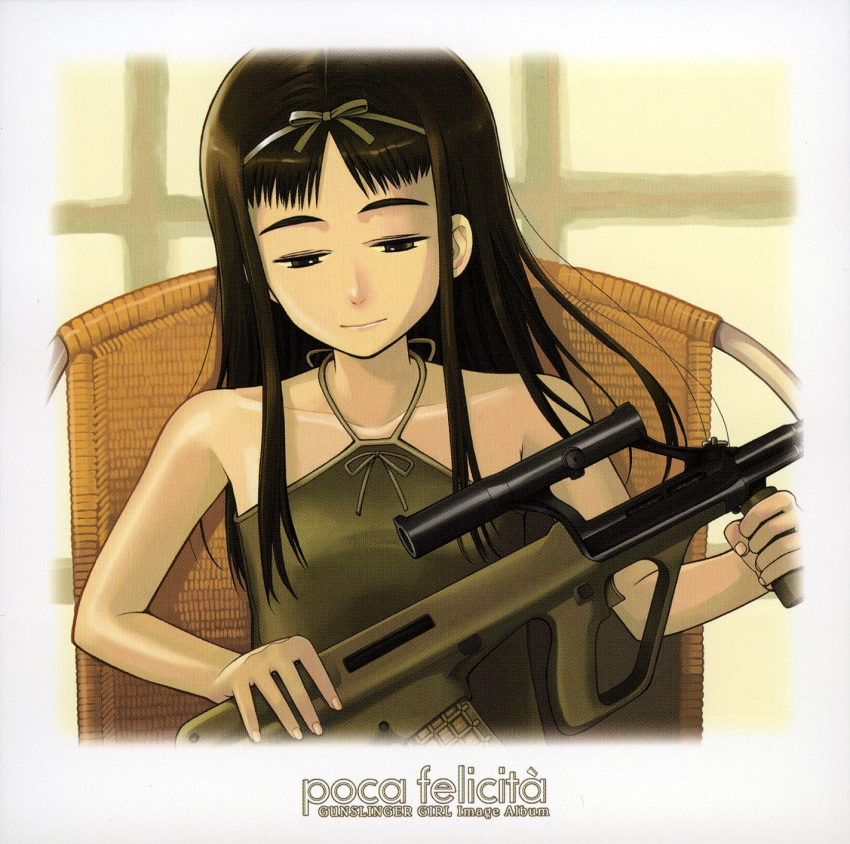 angelica_(gunslinger_girl) artist_request assault_rifle bullpup female gun gunslinger_girl highres rifle scan scope solo steyr_aug vertical_foregrip weapon