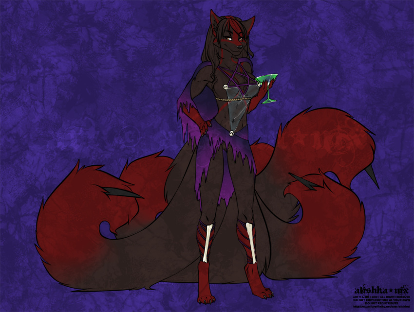 2019 4_toes 5_fingers alishka anthro avoid_posting breasts canid canine clothed clothing digital_media_(artwork) featureless_crotch feet female fingers fox fur mammal nocturne_alson purple_background red_body red_fur simple_background smile solo toes