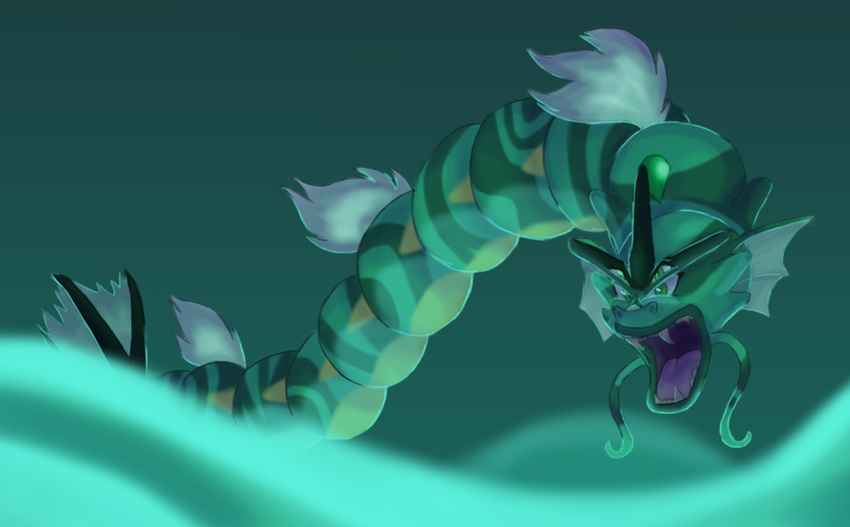 2016 absurd_res alternate_species ambiguous_gender cartoon_network dragon eastern_dragon feral generation_1_pokemon green_background green_body green_eyes green_scales gyarados hi_res itoruna malachite_(steven_universe) mythological_creature mythological_scalie mythology nintendo open_mouth pokemon pokemon_(species) scales scalie simple_background solo steven_universe