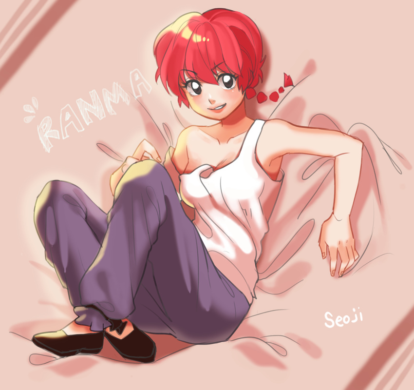 black_eyes braid female highres ranma-chan ranma_1/2 red_hair rule_63 saotome_ranma seoji single_braid sitting solo