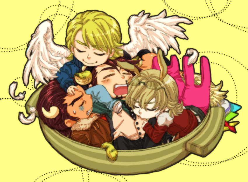 6+boys animal_ears antonio_lopez barnaby_brooks_jr. blonde_hair blue_jacket bomber_jacket brown_hair chibi commentary_request dark-skinned_male dark_skin facial_hair feathers glasses horns ivan_karelin jacket kaburagi_t._kotetsu keith_goodman kemonomimi_mode kiraku104 letterman_jacket male_focus multiple_boys necktie neko_nabe origami photoshop_(medium) purple_jacket rabbit_ears red_jacket saitou_(tiger_&_bunny) shaded_face shuriken sleeping stubble stuffed_animal stuffed_rabbit stuffed_toy tail tiger_&_bunny tiger_ears tiger_tail vest weapon wings