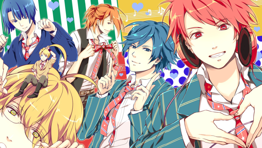 6+boys bishounen blonde_hair blue_eyes blue_hair commentary_request glasses heart hijirikawa_masato ichinose_tokiya ittoki_otoya jinguuji_ren kurusu_shou male_focus multiple_boys orange_hair photoshop_(medium) red_eyes red_hair shinomiya_natsuki_(uta_no_prince-sama) starish takanashi_beniko uta_no_prince-sama