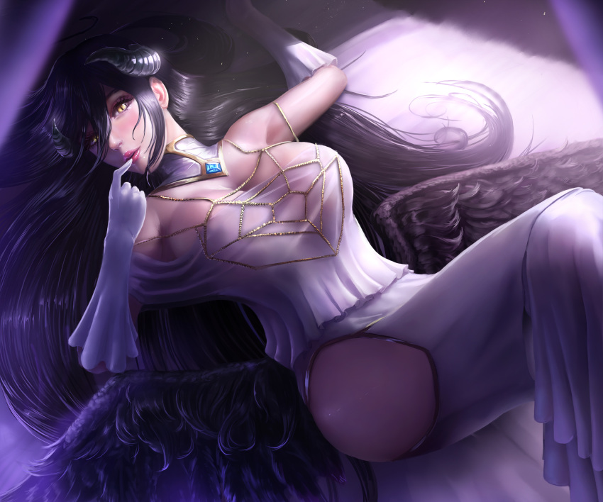 albedo_(overlord) cleavage dress horns limgae monster_girl overlord wings