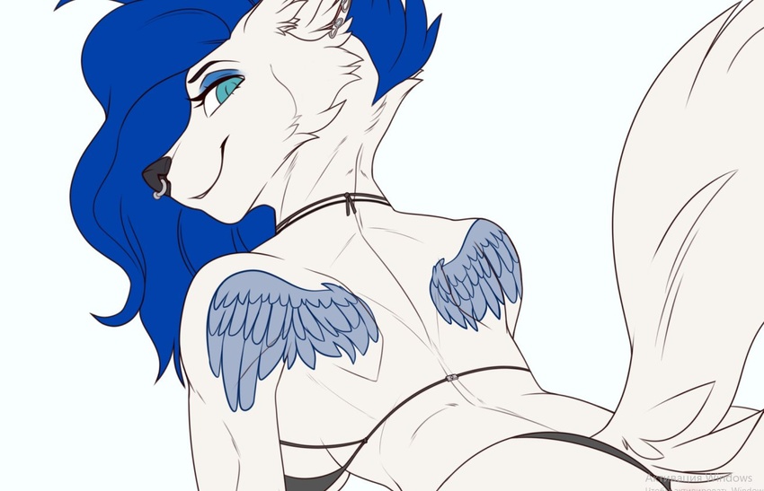 2020 anthro blue_eyes blue_hair canid canine canis digital_media_(artwork) domestic_dog female hair mammal redcreator smile solo