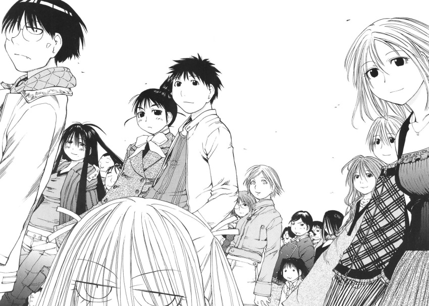 6+boys 6+girls :3 angela_burton asada_naoko bow everyone freckles genshiken glasses greyscale haraguchi highres kasukabe_saki katou_(genshiken) kio_shimoku kousaka_makoto kugayama_mitsunori long_hair madarame_harunobu mob_face mole mole_under_eye mole_under_mouth monochrome multiple_boys multiple_girls oerba_yun_fang official_art ogiue_chika ohno_kanako photoshop_(medium) ribbon sasahara_kanji sasahara_keiko shodai_kaichou simple_background susanna_hopkins takayanagi tanaka_souichirou white_background yabusaki_kumiko