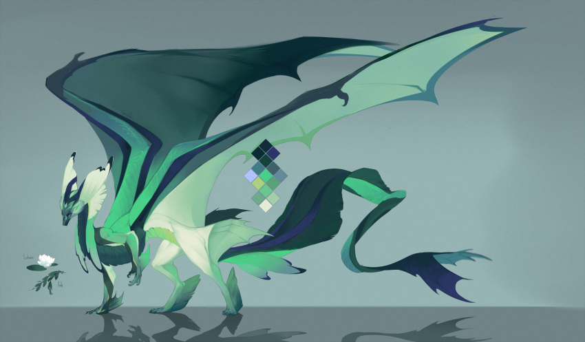 2019 4_toes ambiguous_gender claws color_swatch digital_media_(artwork) dragon feet feral green_body green_scales hi_res kassillea membrane_(anatomy) membranous_wings model_sheet mythological_creature mythological_scalie mythology scales scalie shaded soft_shading solo tail toes wings