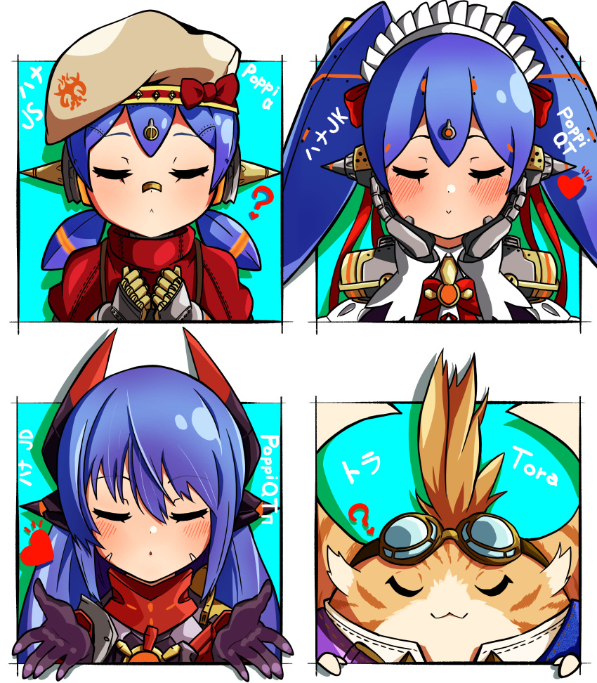 absurdres bad_id bad_pixiv_id blue_hair hat highena highres joints maid maid_headdress nopon poppi_(xenoblade) poppi_alpha_(xenoblade) poppi_qt_(xenoblade) poppi_qtpi_(xenoblade) robot robot_ears robot_joints scarf spoilers tora_(xenoblade_2) xenoblade_chronicles_(series) xenoblade_chronicles_2