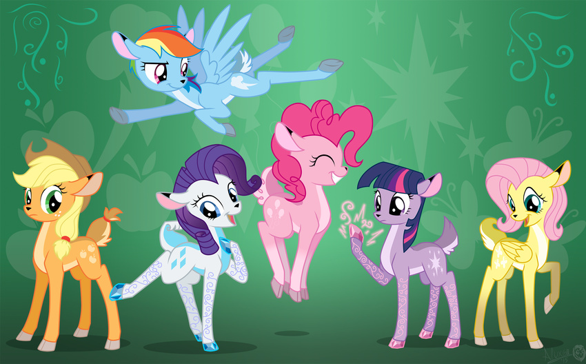 abstract_background alternate_species applejack_(mlp) blonde_hair blue_body blue_eyes blue_fur blue_hair cervyderia_deer closed_eyes clothing cloven_hooves cowboy_hat deer feathered_wings feathers female feral fluttershy_(mlp) flying friendship_is_magic fur green_eyes group hair happy hasbro hat headgear headwear hi_res hooves jumping magic mammal mane_six_(mlp) multicolored_hair my_little_pony one_leg_up open_mouth peryton pink_body pink_eyes pink_fur pink_hair pinkie_pie_(mlp) pose purple_body purple_eyes purple_fur purple_hair rainbow_dash_(mlp) rainbow_hair raised_leg rarity_(mlp) sirzi smile spread_wings standing swirl_pattern twilight_sparkle_(mlp) uncertain white_body white_fur wings yellow_body yellow_fur