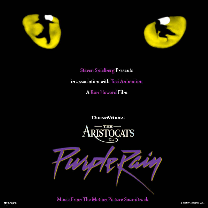 1984 1:1 album album_cover cats_(musical) cover crossover disney domestic_cat dreamworks english_text felid feline felis hi_res mammal mca_wolfster not_furry pupils purple_rain res slit_pupils text the_aristocats yellow_eyes