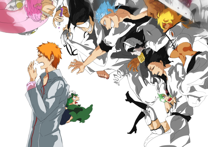 aaroniero_arruruerie arrancar baraggan_louisenbairn barragan_luisenbarn black_hair bleach blonde_hair blue_hair coyote_starrk dark_skin espada everyone facial_hair green_hair grimmjow_jaegerjaquez group kurosaki_ichigo lilynette_gingerbuck lolicon long_hair nelliel_tu_odelschwanck nnoitra_gilga orange_hair pink_hair resurreccion scar short_hair szayel_aporro_grantz szayelaporro_granz tier_harribel ulquiorra_cifer wictor zommari_leroux zommari_rureaux