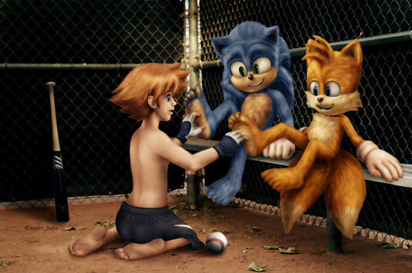 anthro ball barefoot baseball_(ball) baseball_bat baseball_field bat_(object) biped canid canine christopher_thorndyke clothed clothing digital_media_(artwork) eulipotyphlan feet foot_fetish fox fur group hedgehog hi_res human humanoid_feet lolicon male mammal nude plantigrade sega sonic_the_hedgehog sonic_the_hedgehog_(film) sonic_the_hedgehog_(series) sonic_x super_kubo tails tickling toes topless topless_male trio young young_anthro young_human young_male