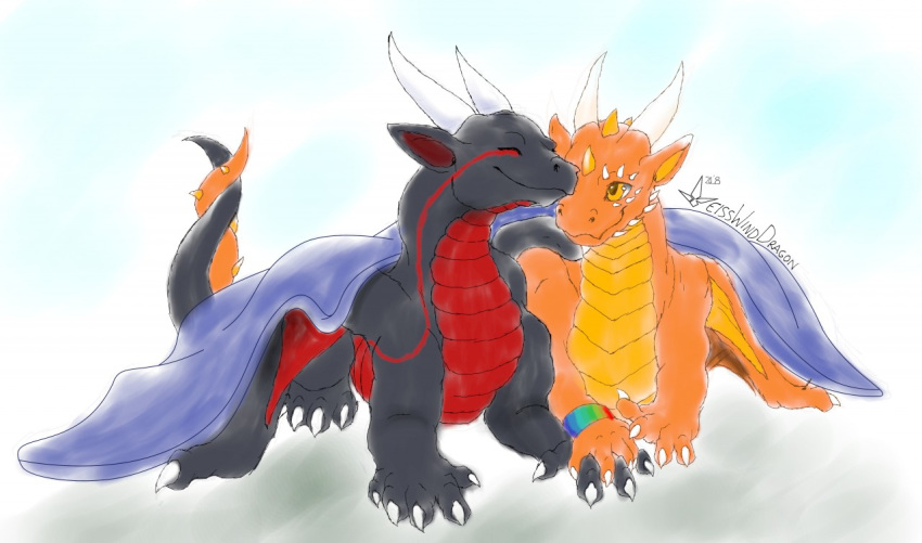 2020 ambiguous_gender claws digital_media_(artwork) dragon duo european_mythology feral horn membrane_(anatomy) membranous_wings mythological_creature mythological_scalie mythology scales scalie smile spines tail weisswinddragon western_dragon wingless_dragon wings