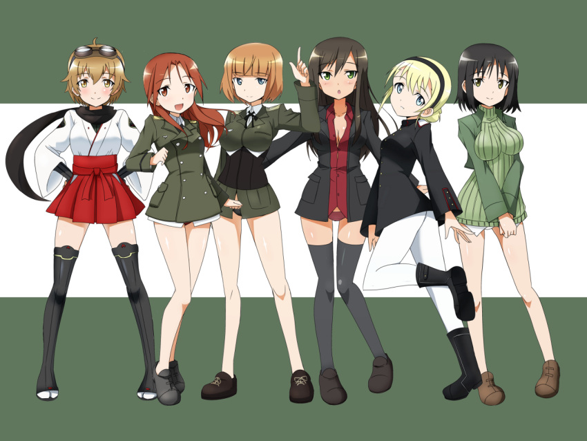 6+girls black_hair black_panties blonde_hair blue_eyes brave_witches breasts brown_eyes brown_hair cleavage commentary_request cropped_jacket federica_n._doglio goggles goggles_on_head green_eyes gundula_rall hairband kadomaru_misa katou_keiko medium_breasts military military_uniform minna-dietlinde_wilcke multiple_girls no_pants noble_witches official_style orange_hair panties pantyhose red_panties ribbed_sweater rosalie_de_hemricourt_de_grunne scarf strike_witches strike_witches:_katayoku_no_majo-tachi strike_witches:_kurenai_no_majo-tachi sweater thighhighs tokiani underwear uniform white_panties witches_of_africa world_witches_series yellow_eyes