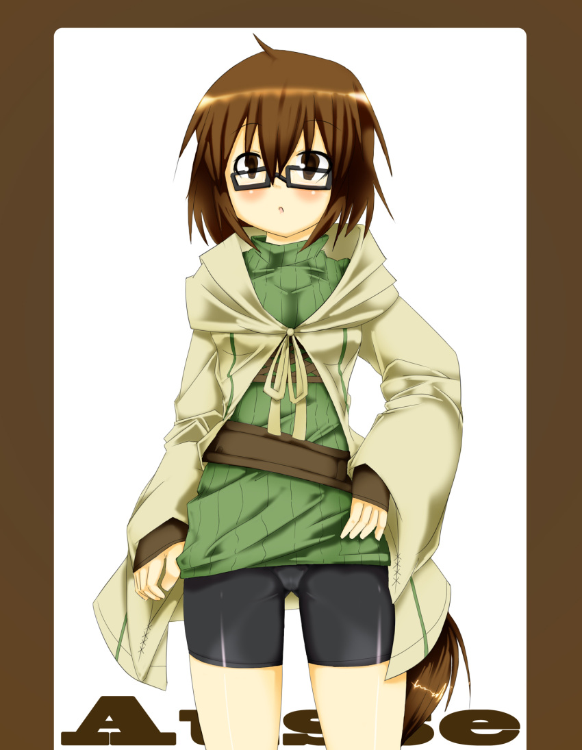 aussa belt bike_shorts brown_eyes brown_hair duel_monster glasses highres short_hair turtleneck yu-gi-oh! yuu-gi-ou_duel_monsters