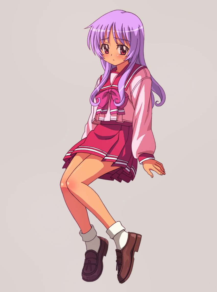 aris-existence bad_id bad_pixiv_id banned_artist highres himekawa_kotone long_hair purple_hair red_eyes school_uniform simple_background sitting solo to_heart