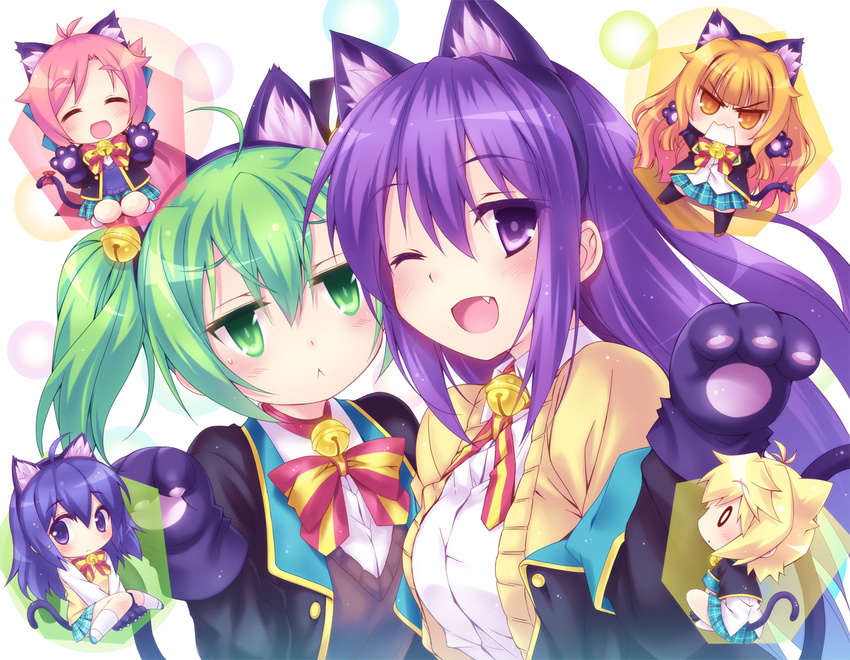 amatsuka_mao amatsuka_megumi animal_ears chibi gj_bu hatomugi_(hato6g) kannazuki_tamaki kirara_bernstein nekomimi seifuku shinomiya_kasumi sumeragi_shion tail thighhighs