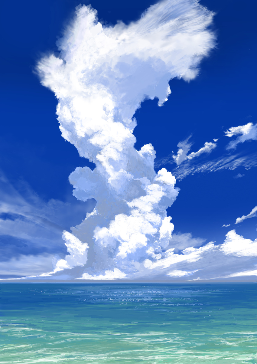 absurdres blue_sky cloud cloud_focus cloudy_sky commentary derivative_work highres horizon light nature no_humans ocean outdoors pajaman reflection reflective_water scenery sky sky_focus summer sunlight water wind