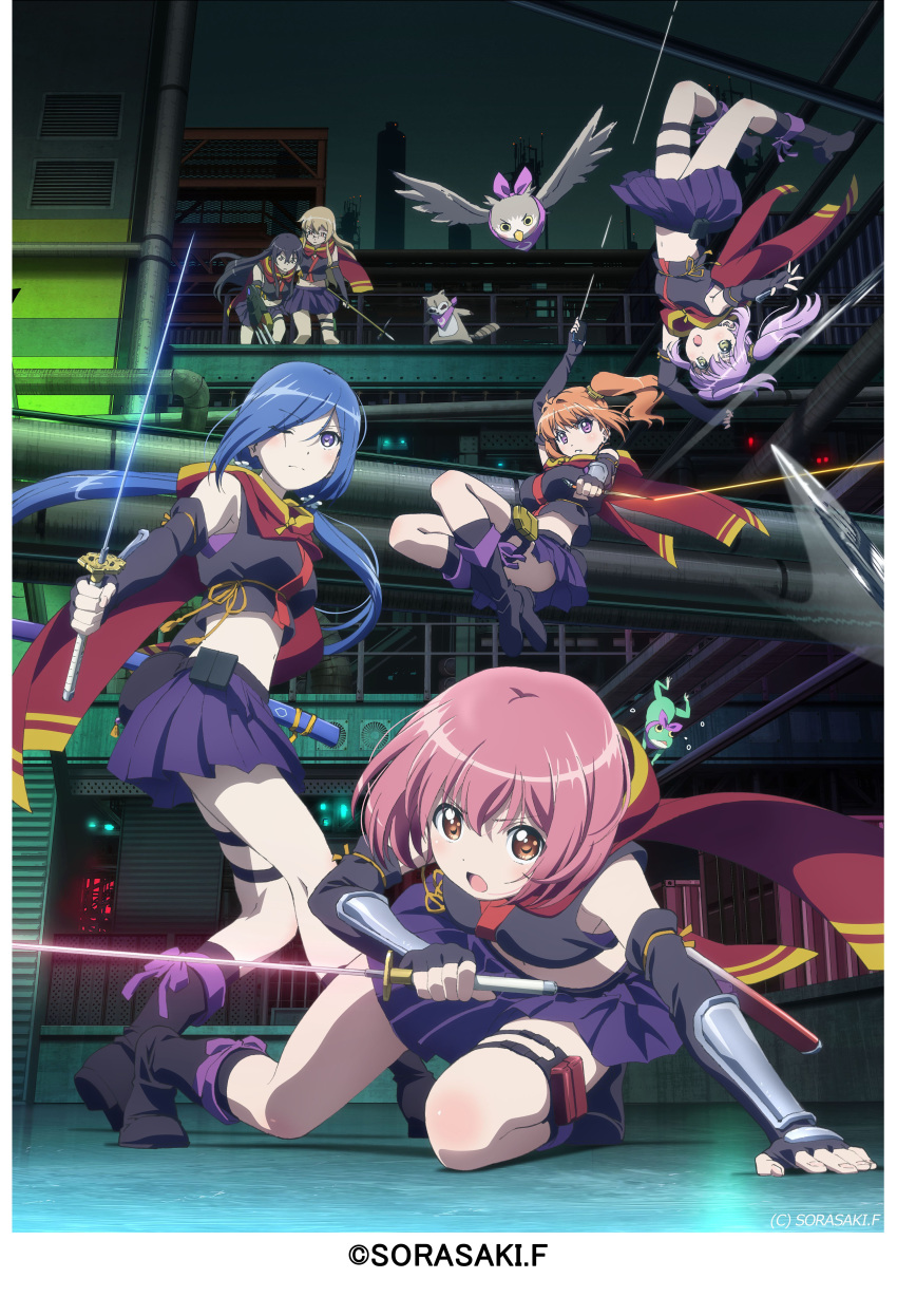 aoba_hatsume garter hanzoumon_yuki heels ishikawa_goe minamoto_momo release_the_spyce sagami_fuu sword tagme uniform weapon yachiyo_mei