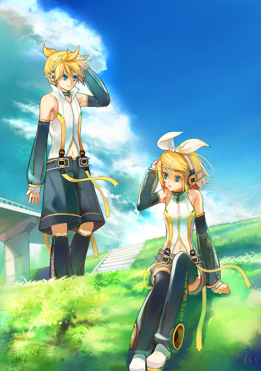 headphones len_append rin_append see_through shinkei_(kamisakai) thighhighs vocaloid vocaloid_append