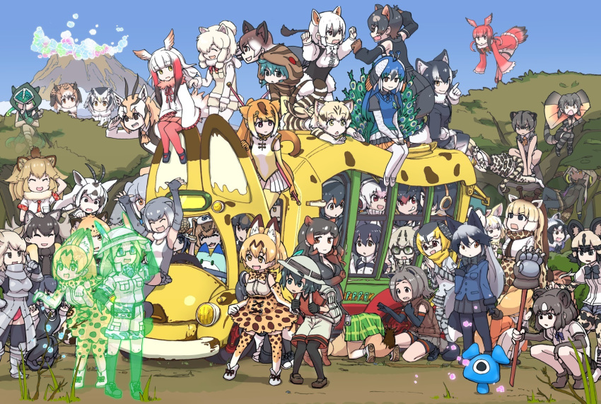 6+girls :< :d ^_^ african_wild_dog_(kemono_friends) alpaca_ears alpaca_suri_(kemono_friends) alpaca_tail american_beaver_(kemono_friends) animal_ears animal_print anteater_ears antenna_hair antlers arabian_oryx_(kemono_friends) arm_behind_head arm_up armadillo_ears armor arms_up axis_deer_(kemono_friends) backpack bag bare_arms bear_ears beaver_ears beaver_tail big_hair bird_tail bird_wings black-tailed_prairie_dog_(kemono_friends) black_eyes black_gloves black_hair black_pantyhose black_thighhighs blazer blonde_hair blue_eyes bodystocking bow bowtie branch breast_pocket breastplate brown_bear_(kemono_friends) brown_eyes brown_hair campo_flicker_(kemono_friends) capybara_(kemono_friends) carrying cat_ears cat_tail cellien_(kemono_friends) chameleon_tail closed_eyes closed_mouth commentary_request common_raccoon_(kemono_friends) crested_porcupine_(kemono_friends) da_(bobafett) dark-skinned_female dark_skin day elbow_gloves emperor_penguin_(kemono_friends) empty_eyes eurasian_eagle_owl_(kemono_friends) everyone expressionless extra_ears ezo_red_fox_(kemono_friends) fennec_(kemono_friends) fingerless_gloves floating fossa_(kemono_friends) fox_tail frilled_lizard_(kemono_friends) full_body fur_collar fur_scarf gauntlets gazelle_ears gentoo_penguin_(kemono_friends) giant_armadillo_(kemono_friends) giraffe_ears giraffe_horns giraffe_print glasses gloves golden_snub-nosed_monkey_(kemono_friends) green_hair grey_hair grey_wolf_(kemono_friends) ground_vehicle hair_between_eyes hair_bun hair_over_one_eye hand_on_another's_head hand_on_own_hip hands_up hat hat_feather head_wings headphones helmet heterochromia high-waist_skirt highres hippopotamus_(kemono_friends) hippopotamus_ears holding holding_hands holding_staff holding_strap holding_weapon hologram hood hood_up hoodie horns humboldt_penguin_(kemono_friends) in_tree indian_elephant_(kemono_friends) jacket jaguar_(kemono_friends) jaguar_ears japanese_black_bear_(kemono_friends) japanese_crested_ibis_(kemono_friends) japari_bus kaban_(kemono_friends) kemono_friends king_cobra_(kemono_friends) kneehighs kneeling layered_sleeves leaning_forward leotard lion_(kemono_friends) lion_ears lizard_tail long_hair long_sleeves looking_at_another lucky_beast_(kemono_friends) lying margay_(kemono_friends) medium_hair microskirt mirai_(kemono_friends) monkey_ears monkey_tail moose_(kemono_friends) moose_ears motor_vehicle multicolored_hair multiple_girls neck_ribbon necktie northern_white-faced_owl_(kemono_friends) ocelot_(kemono_friends) okapi_(kemono_friends) okapi_ears on_stomach one-piece_swimsuit open_mouth orange_bow orange_bowtie orange_hair otter_ears outdoors owl_ears panther_chameleon_(kemono_friends) pantyhose paw_stick peafowl_(kemono_friends) pink_hair pink_ribbon pith_helmet plains_zebra_(kemono_friends) platinum_blonde_hair pocket ponytail porcupine_ears print_bow print_bowtie print_gloves print_necktie print_scarf print_skirt raccoon_ears red_hair red_shirt reticulated_giraffe_(kemono_friends) ribbon rockhopper_penguin_(kemono_friends) royal_penguin_(kemono_friends) sand_cat_(kemono_friends) sandstar scarf scarlet_ibis_(kemono_friends) serval_(kemono_friends) serval_print shaded_face shirt shoebill_(kemono_friends) short_over_long_sleeves short_sleeves shorts shorts_under_shorts shoulder_carry silver_fox_(kemono_friends) single_hair_bun sitting skirt sleeveless sleeveless_shirt sleeves_past_wrists small-clawed_otter_(kemono_friends) smile snake_tail socks southern_tamandua_(kemono_friends) squatting staff striped_tail sweater swimsuit tail tamandua_ears tasmanian_devil_(kemono_friends) tasmanian_devil_ears tasmanian_devil_tail thighhighs thomson's_gazelle_(kemono_friends) top-down_bottom-up traditional_bowtie tree tsuchinoko_(kemono_friends) two-tone_bowtie two-tone_hair very_long_hair vest volcano weapon white_bow white_bowtie white_hair white_rhinoceros_(kemono_friends) wide_sleeves wings wolf_ears yellow_bow yellow_bowtie yellow_eyes zettai_ryouiki