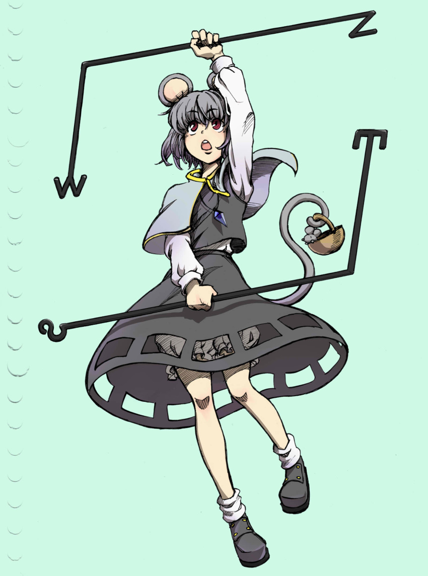 absurdres animal_ears bad_id bad_pixiv_id basket bloomers female grey_hair highres jewelry mouse_(animal) mouse_ears mouse_tail nazrin open_mouth pendant red_eyes short_hair solo tail touhou underwear yadonushi_(housei)