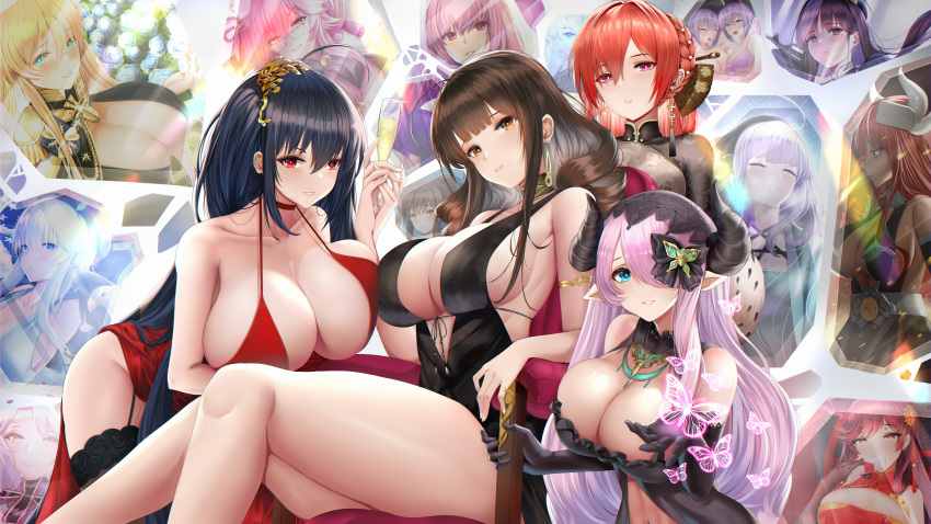 anthro atago_(azur_lane) azur_lane bismarck_(azur_lane) breasts cleavage crossover dsr-50_(girls_frontline) enterprise_(azur_lane) fate/grand_order fate_(series) girls_frontline granblue_fantasy illustrious_(azur_lane) monarch_(azur_lane) narmaya_(granblue_fantasy) original piukute062 prinz_eugen_(azur_lane) scathach_(fate/grand_order) stockings taihou_(azur_lane) tamamo_no_mae_(fate)