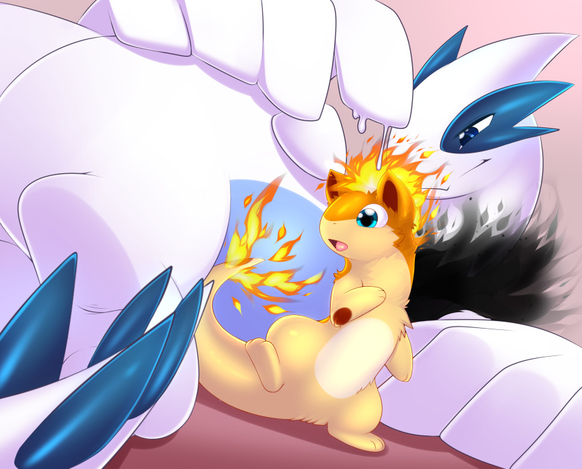 2019 azurath buizel camychan digital_media_(artwork) duo fire generation_2_pokemon generation_4_pokemon generation_6_pokemon goo_creature hi_res hybrid legendary_pokemon lugia nintendo open_mouth pokemon pokemon_(species) quilava silverwing_(lugia) simple_background smile trait_theft transformation wings yveltal