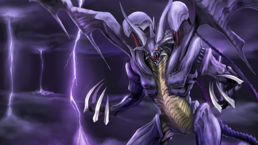 1boy bahamut_(final_fantasy) claws commentary_request dark dragon final_fantasy final_fantasy_xi highres kotorippi lightning male_focus open_mouth solo