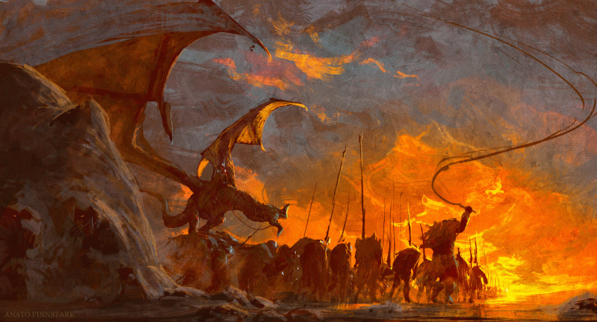 anato_finnstark artist_name cloud cloudy_sky fellbeast highres holding holding_polearm holding_weapon holding_whip nazgul orc pike_(weapon) polearm sky spear sunset the_lord_of_the_rings tolkien's_legendarium weapon whip whipping