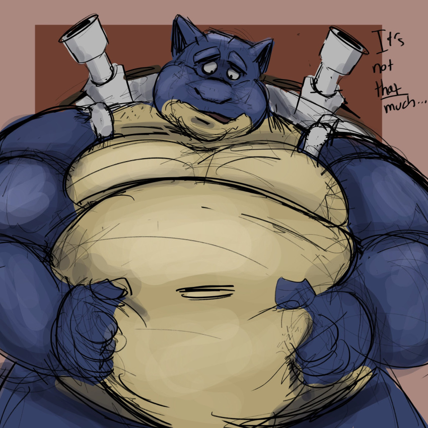 1:1 2022 anthro belly blastoise blue_body dippubear english_text generation_1_pokemon hi_res male moobs navel nintendo overweight overweight_male pokemon pokemon_(species) solo text