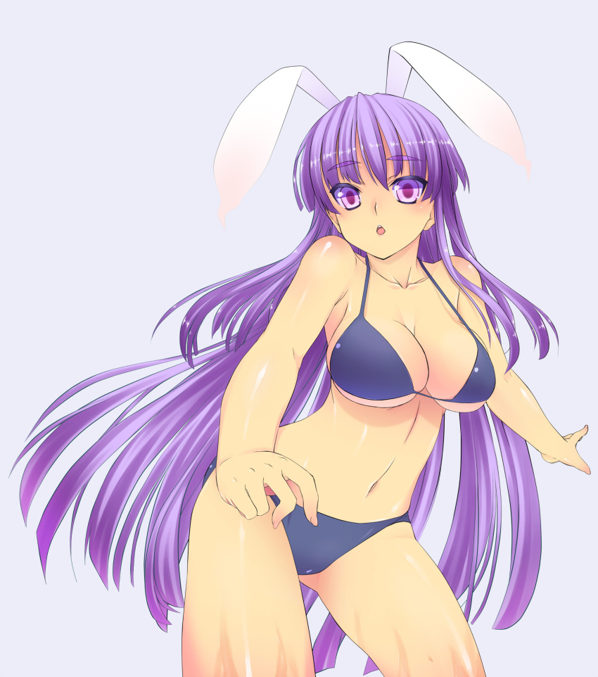 animal_ears bad_id bad_pixiv_id bikini breasts chiha_(abo_ecm_mk25) female highres large_breasts long_hair navel purple_bikini purple_eyes purple_hair rabbit_ears reisen_udongein_inaba solo swimsuit touhou very_long_hair