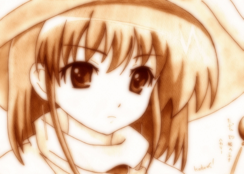 bad_id bad_pixiv_id female godees hat hecate_(shakugan_no_shana) highres monochrome shakugan_no_shana short_hair solo