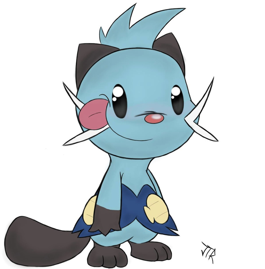 ambiguous_gender anthro black_eyes blue_body blue_fur dewott fur generation_5_pokemon hi_res kippykat mammal mustelid nintendo pokemon pokemon_(species) semi-anthro simple_background solo tongue white_background