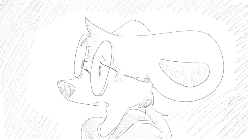 animal_crossing anthro clothed clothing dialogue_in_description dragonweirdo eyewear female glasses greyscale hair hi_res mammal monochrome mouse murid murine nintendo petri_(animal_crossing) ponytail rodent round_glasses solo wearing_glasses worried