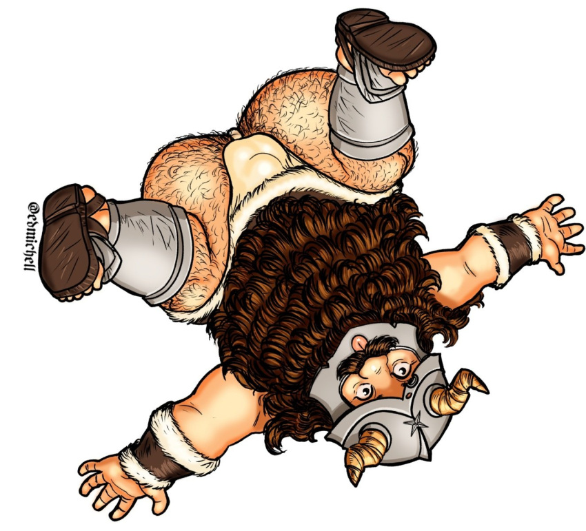 1boy :p anal_hair ass bara beard derivative_work dungeon_meshi dwarf edmichell facial_hair fake_horns from_above hairy helmet highres horned_helmet horns long_beard male_focus moustache outstretched_arms screenshot_redraw senshi_(dungeon_meshi) solo spread_arms thick_ass_hair thick_leg_hair thick_mustache thighs toned toned_male tongue tongue_out top-down_bottom-up very_long_beard