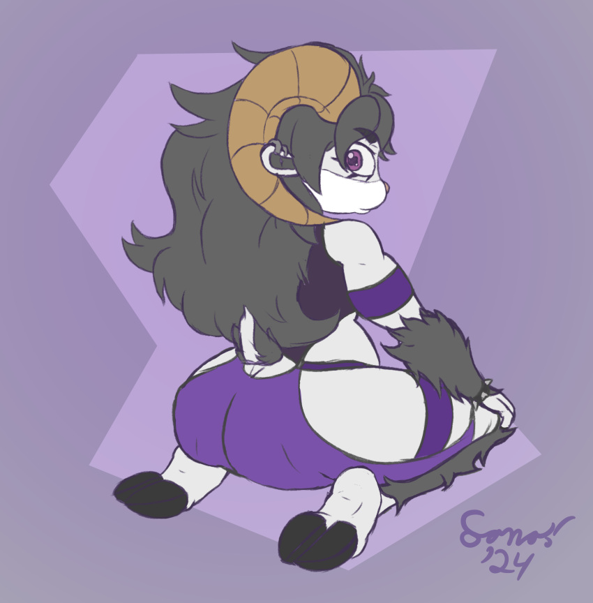 anthro ass bovid caprine hi_res hooves horn male mammal sheep short solo sono_(sonomatic) sonomatic