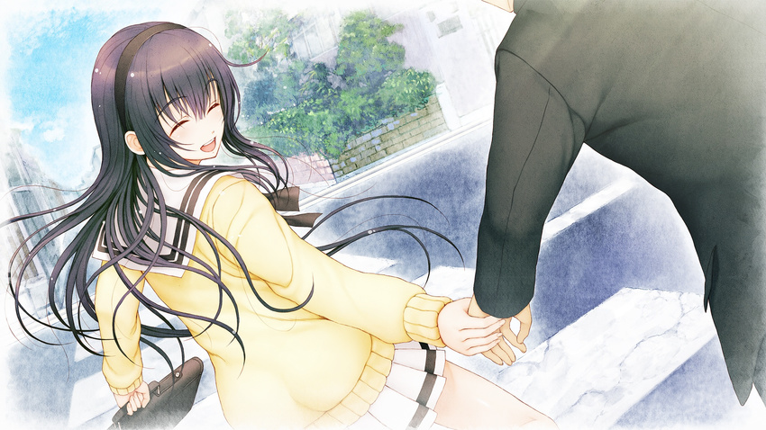 black_hair game_cg kimi_to_kanojo_to_kanojo_no_koi. long_hair seifuku sone_miyuki tsuji_santa