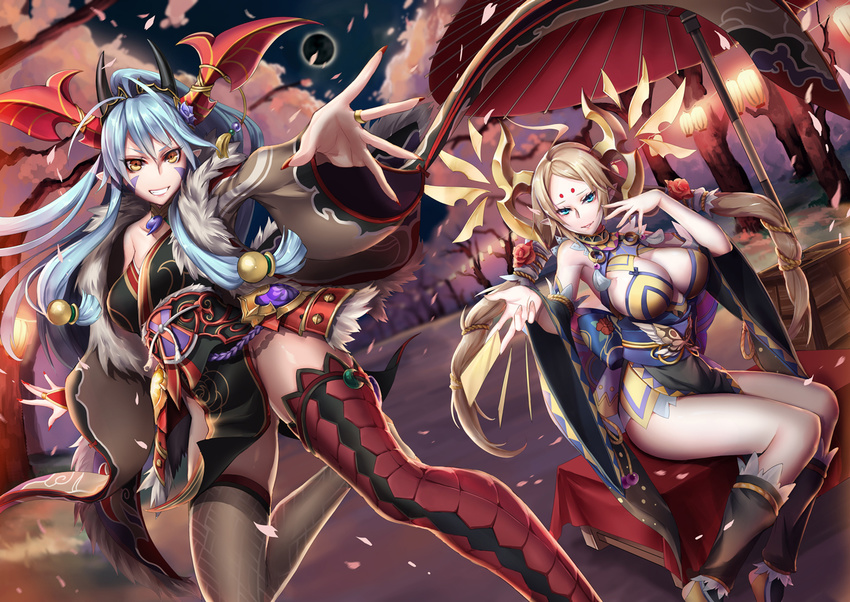 2girls breasts cleavage kanna_(p&d) puzzle_&_dragons satsuki_(p&d) zeroshiki_kouichi