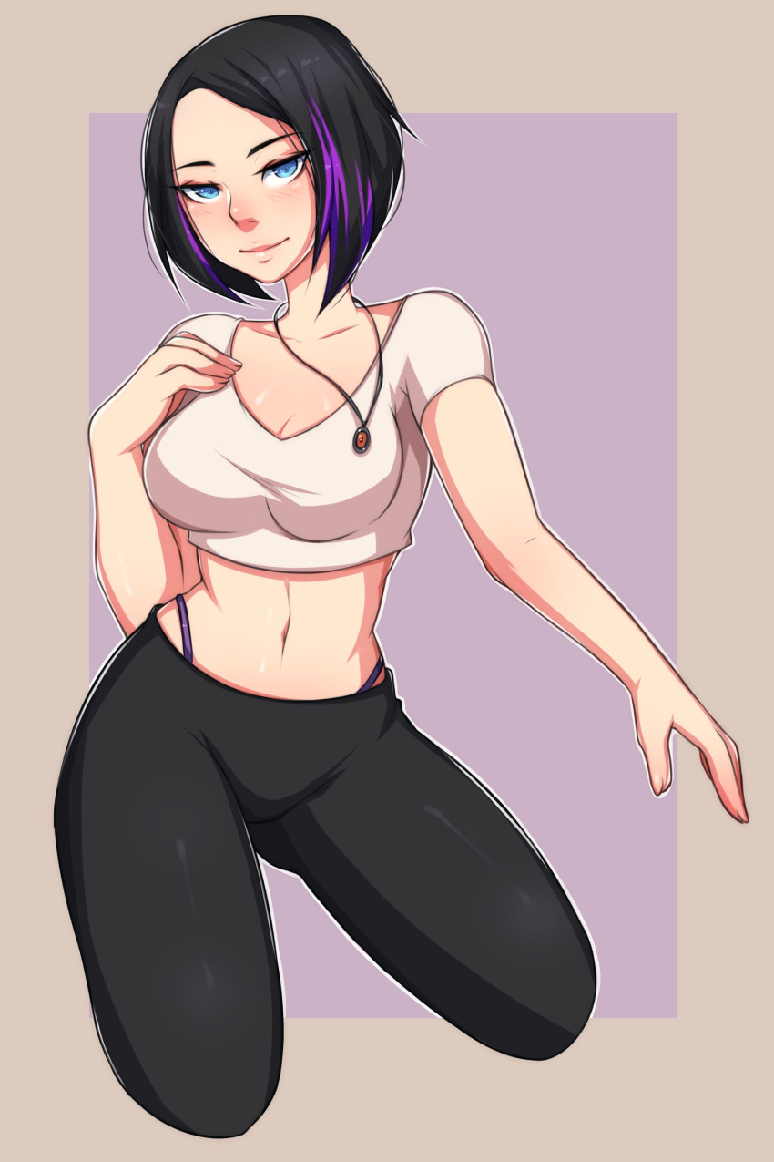 5-ish black_hair blue_eyes leggings purple_hair sally_anne thong