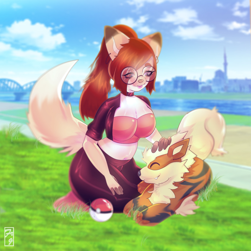 1:1 anthro arcanine breasts canid canine city clothed clothing cloud enya_fomhar female feral fox freakster generation_1_pokemon hi_res mammal nintendo pokemon pokemon_(species) sky