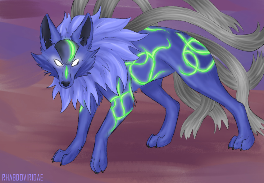 absurd_res blue_body blue_fur canid canine conditional_dnp digital_media_(artwork) esshound_(runescape) feral fur glowing glowing_eyes glowing_markings hi_res male mammal mane markings nature_esshound_(runescape) runescape solo white_eyes wolftacos