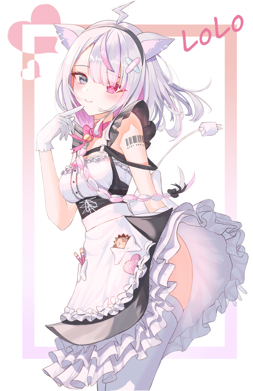 animal_ears daimi_94 lolo_(vtuber) maid skirt_lift thighhighs