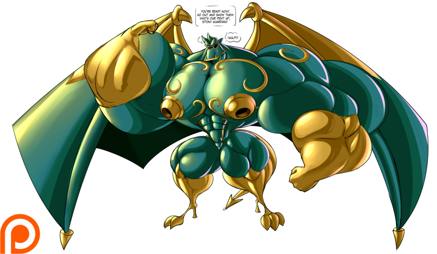 anthro dragmon galio galio_(lol) gargoyle hi_res league_of_legends male muscular nipples old_galio pecs riot_games scalie small_waist tencent wasp_waist