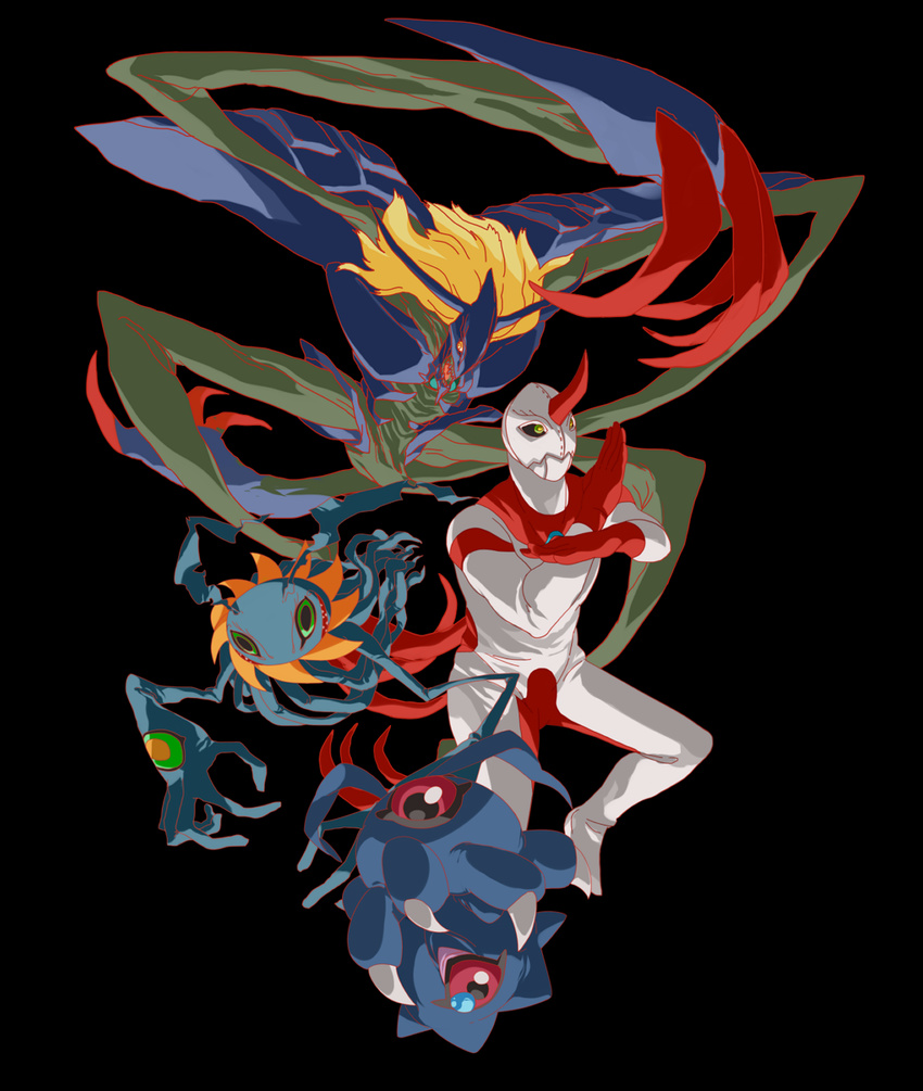 1boy bandai claws demon diablomon digimon evil green_hair horns infermon keramon kuramon kurisarimon monster multiple_legs sharp_teeth simple_background tail tears tsumemon ultraman