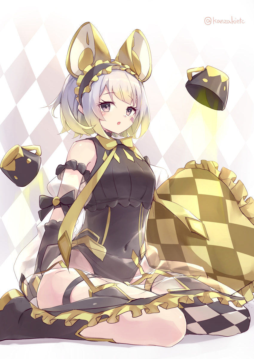 absurdres animal_ears black_leotard breasts covered_navel cup duel_monster fake_animal_ears female floating floating_object grey_eyes grey_hair highres kanzakietc leotard looking_at_viewer malice<p>dormouse pillow sitting small_breasts solo yu-gi-oh!