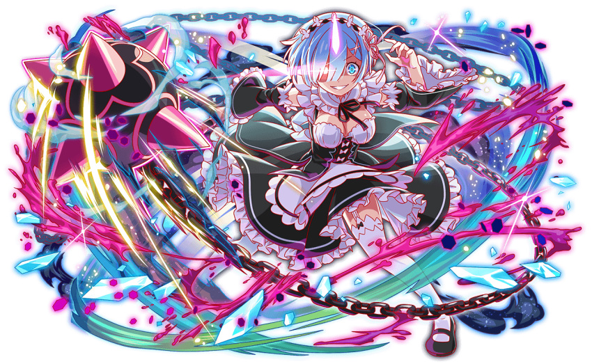 anime_coloring apron aqua_eyes aqua_hair artist_request ball_and_chain_(weapon) black_bow black_corset black_footwear black_ribbon black_skirt black_straps blunt_bangs bow breasts bright_pupils cleavage closed_mouth cloud corset crash_fever cropped_shirt eyelashes facing_viewer female flail frilled_apron frilled_skirt frilled_sleeves frills full_body game_cg garter_straps glowing glowing_eyes glowing_horns grin hair_ornament hair_over_one_eye holding holding_flail holding_weapon horns ice juliet_sleeves lace-trimmed_collar lace_trim large_breasts legs_apart light_particles long_sleeves looking_at_viewer maid maid_apron maid_headdress mary_janes neck_ribbon official_art official_style outline petticoat pink_ribbon puffy_sleeves re:zero_kara_hajimeru_isekai_seikatsu red_outline rem_(re:zero) ribbon ribbon-trimmed_thighhighs ribbon_trim roswaal_mansion_maid_uniform serious shirt shoes short_hair silver_chain single_horn skirt smile solo sparks spiked_ball_and_chain standing tachi-e teeth thighhighs third-party_source transparent_background two-tone_headdress underbust weapon white_apron white_bow white_garter_straps white_pupils white_shirt white_thighhighs wide_sleeves wings x_hair_ornament