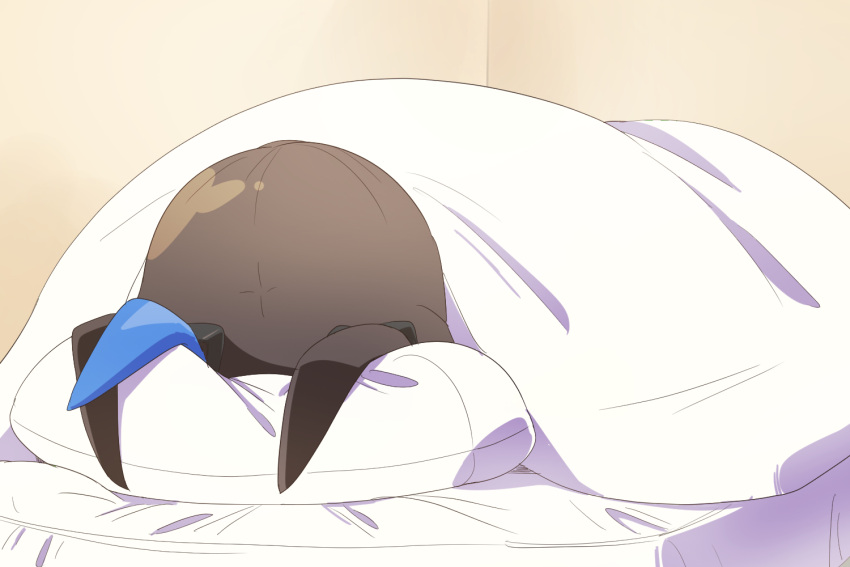 admire_vega_(umamusume) animal_ears bed brown_hair face_in_pillow female horse_ears horse_girl kagura_roku mattress on_bed pillow umamusume under_covers